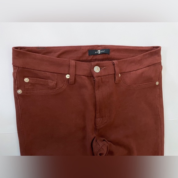 7 FOR ALL MANKIND cognac brown pants LIQUID FAUX SUEDE SKINNY JEANS SIZE- 28 - Picture 9 of 9
